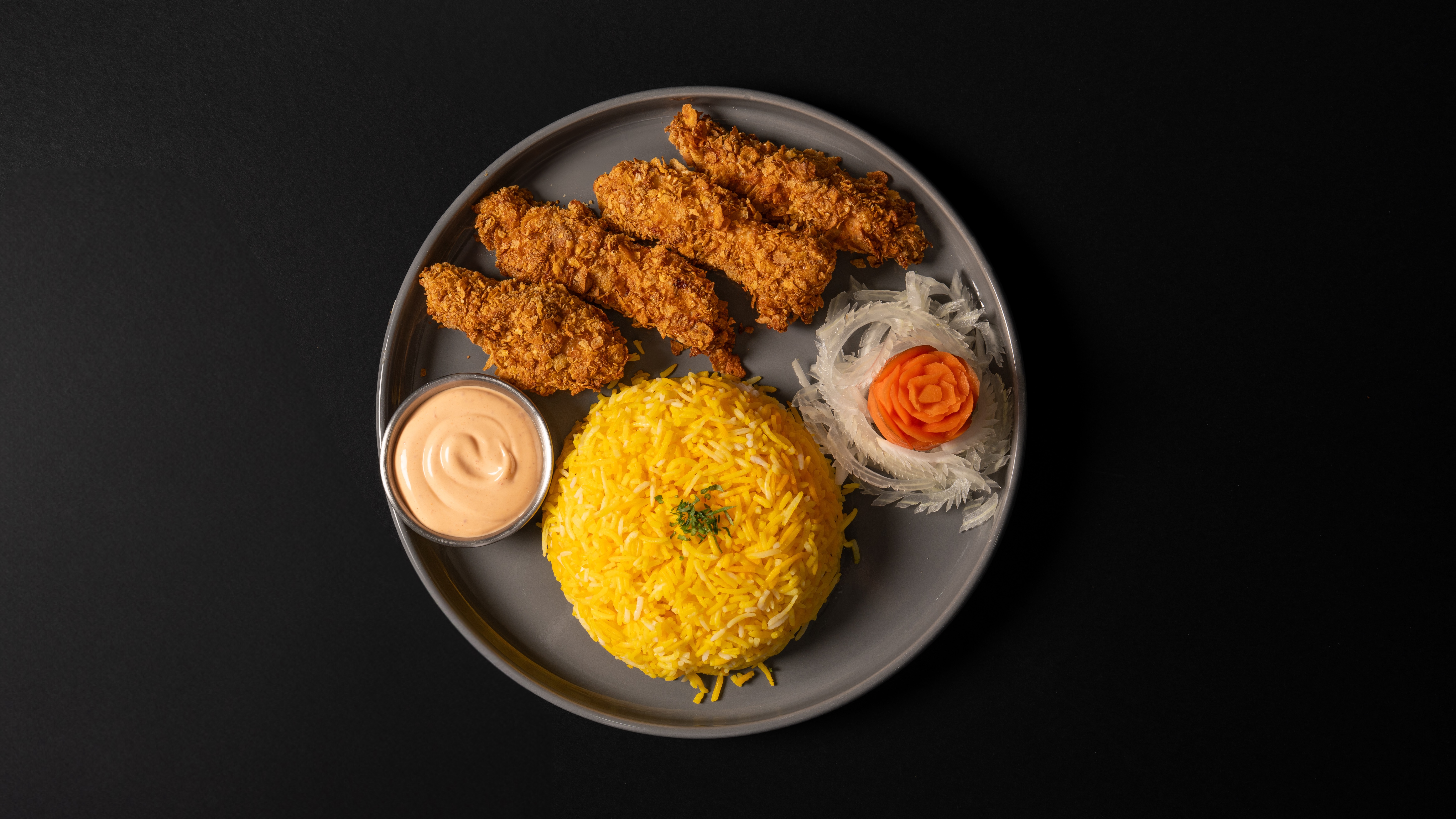 Chicken Cornflakes Fingers with Yellow Rice